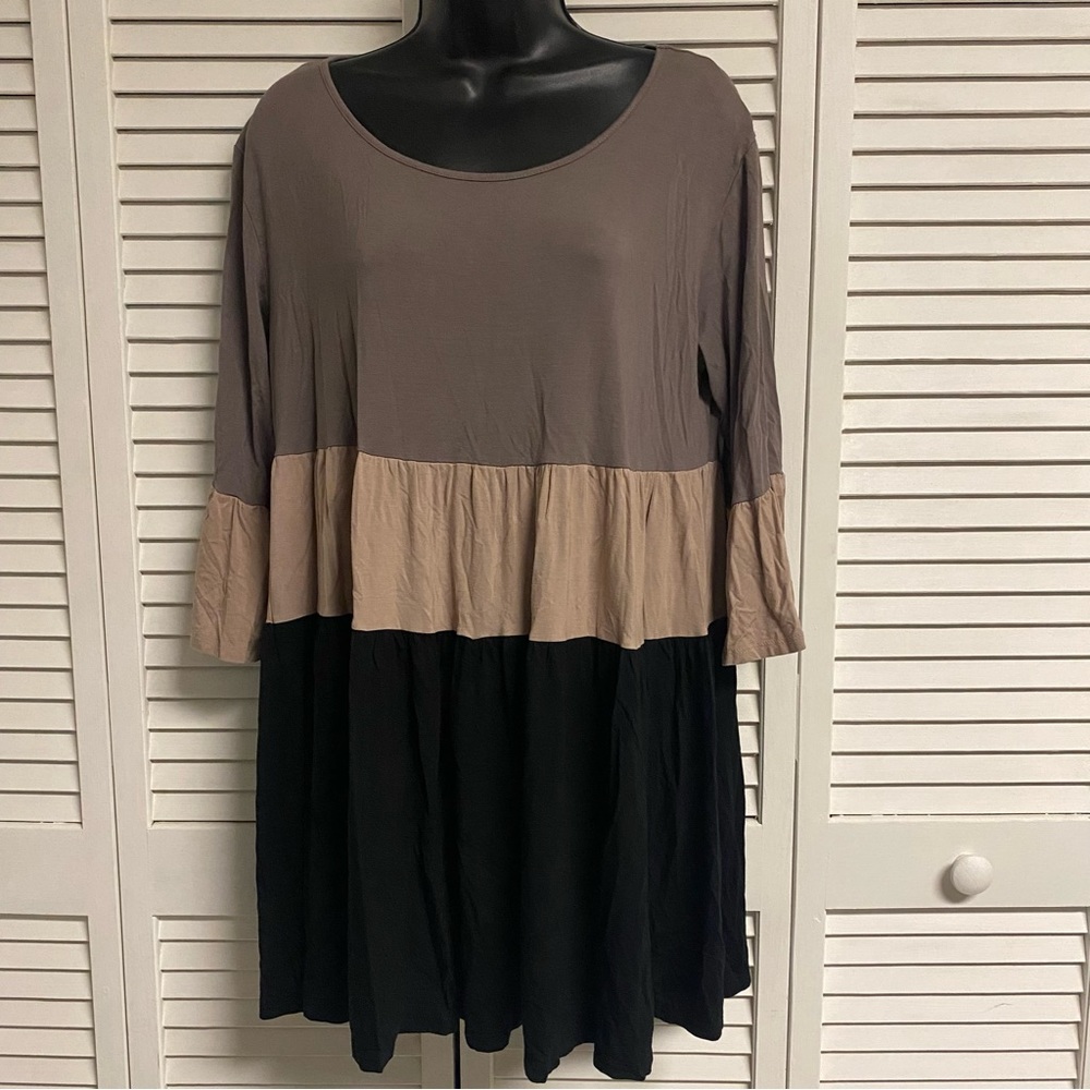 Indigo Soul Womens Size L Baby Doll Dress Or Tunic Stretch Comfort Color Block